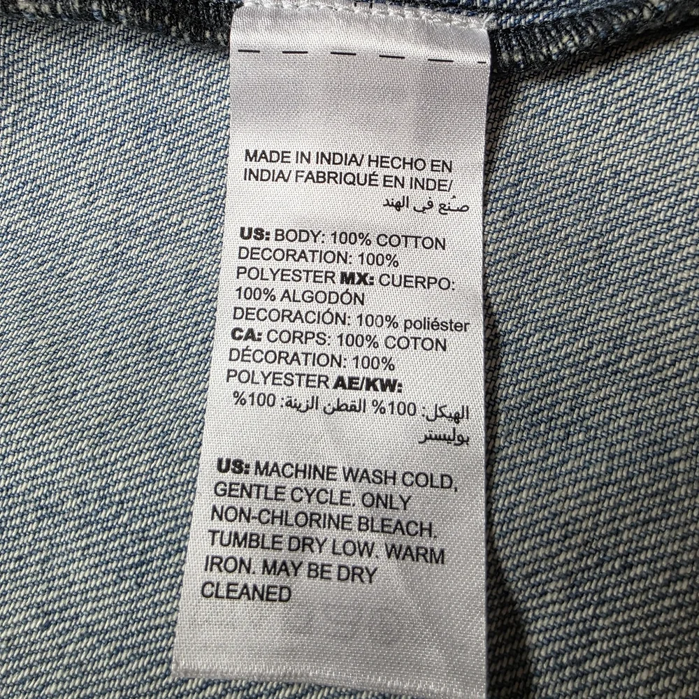 Chico's Light Blue Denim Jacket with Floral Embroidery
